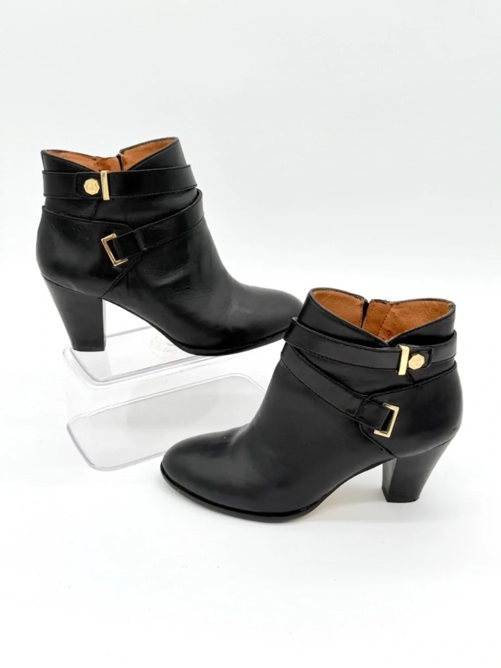 Louise et Cie Ranier Womens Black Leather Ankle Booties Sz 8 M Block Heel Boot